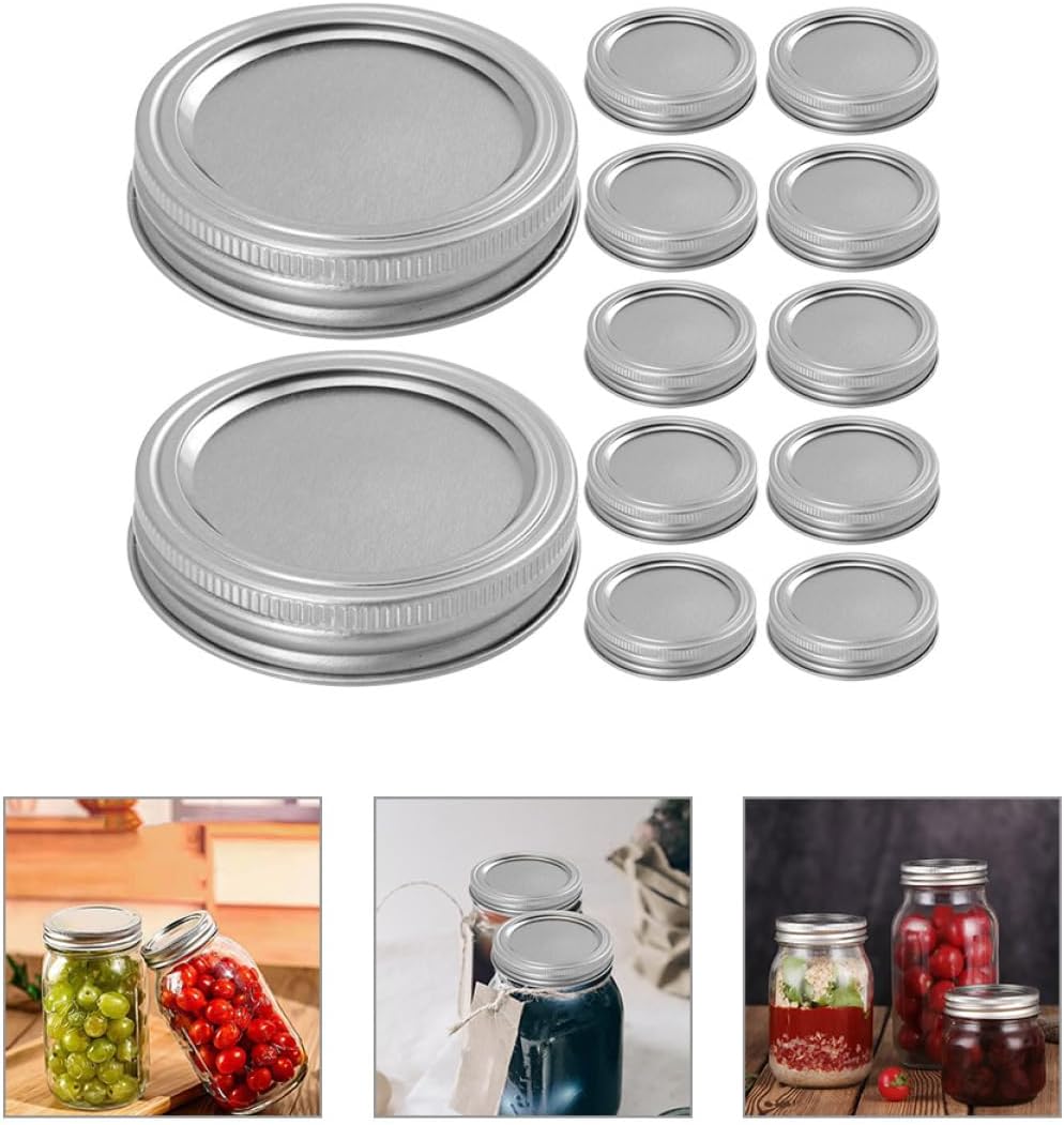 Metal Regular Mouth Mason Jar Lids and Rings - 70mm Caps for Canning, Fermenting, Pickling, and Storage - Home Canning Supplies