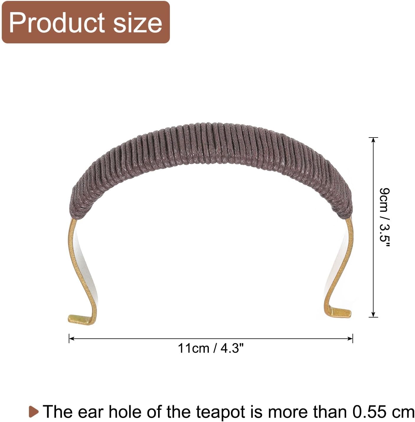 Metal Tea Pot Handle Replacement for 3.5-4.5 Inch Ceramic Teapots - U-Shape Handle with External Buckle, Rope Wrapped - Gold/Brown