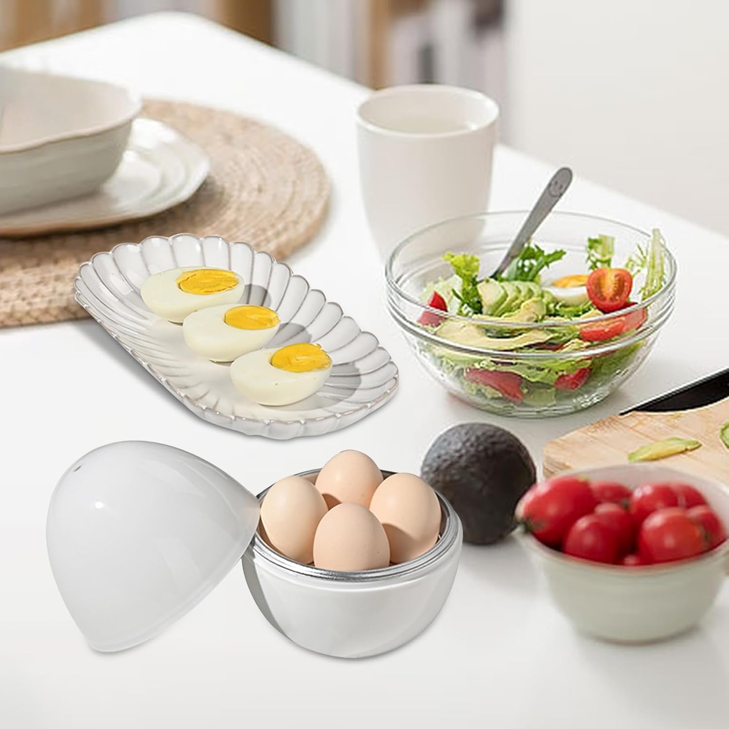 Microwave Egg Cooker - Cook Hard and Soft Boiled Eggs in Under 10 Minutes - Cooking Accessories for Quick Egg Boiling - Fits 4 Eggs