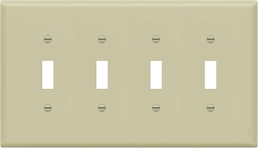 Mid-Size 4-Gang Toggle Light Switch Wall Plate, Gloss Finish, Unbreakable Polycarbonate, UL Listed - Ivory, 8814M-I