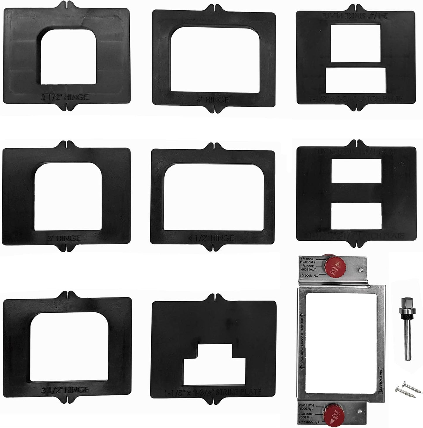 Milescraft 1213 Hinge Mate 300 - All-in-One Door Hinge Installation Kit with Templates for Latch and Strike Plate on Doors and Jambs