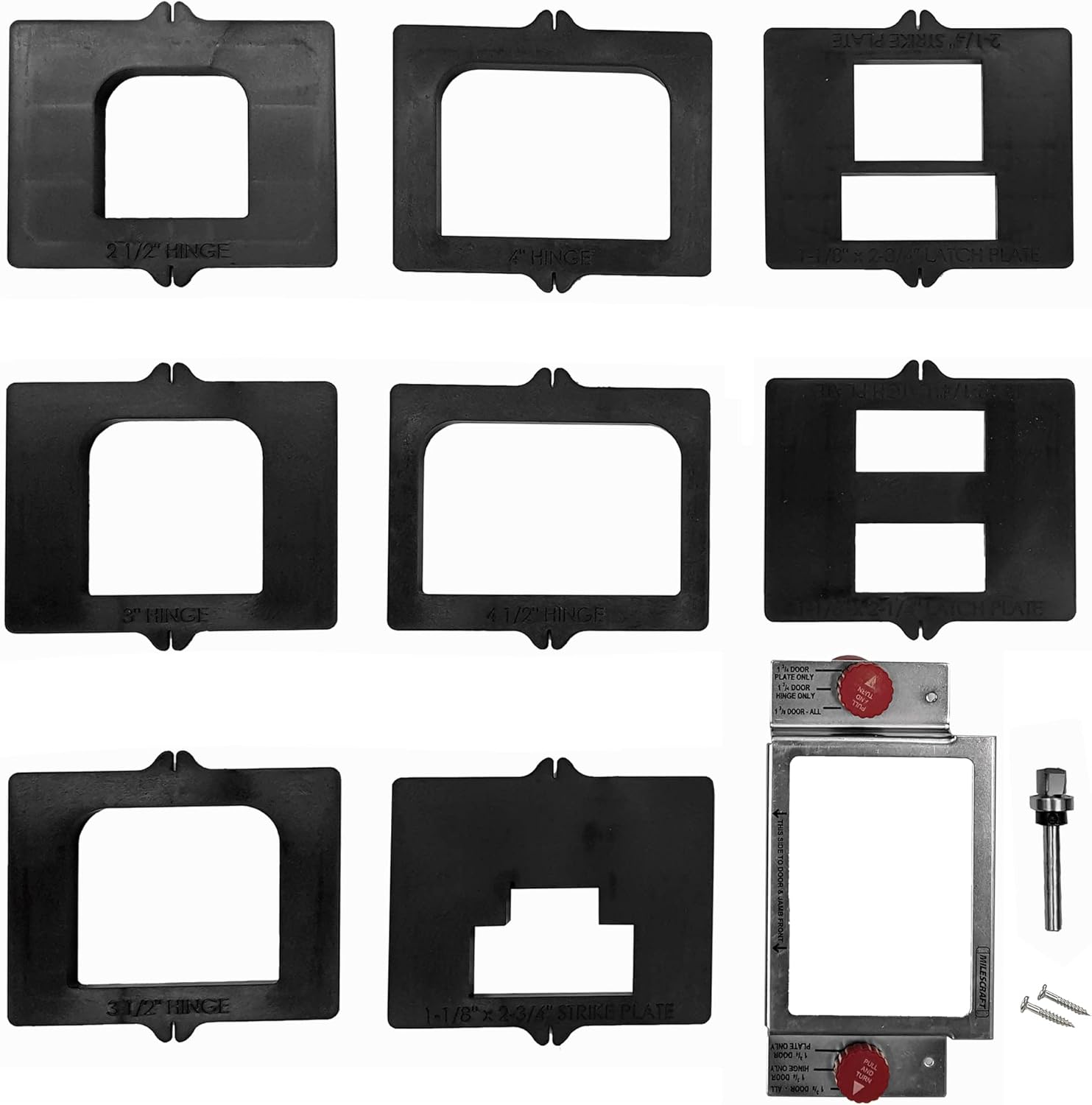Milescraft 1213 Hinge Mate 300 - All-in-One Door Hinge Installation Kit with Templates for Latch and Strike Plate on Doors and Jambs
