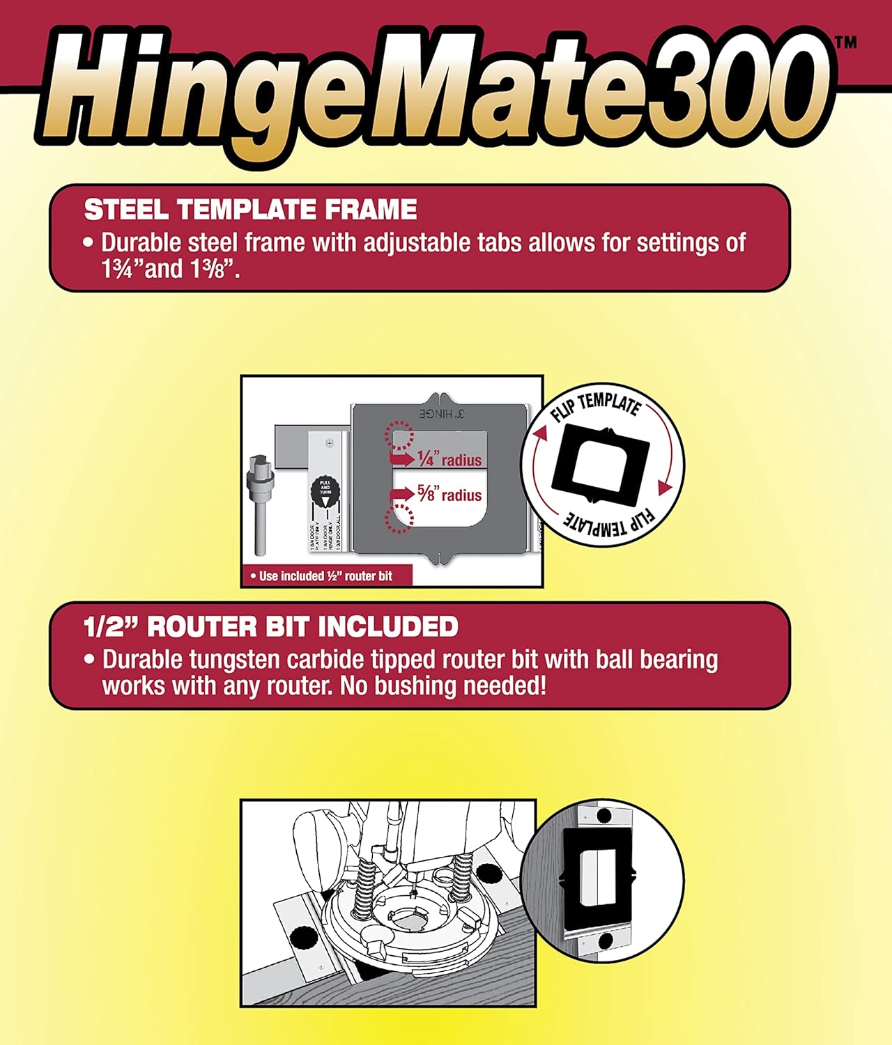Milescraft 1213 Hinge Mate 300 - All-in-One Door Hinge Installation Kit with Templates for Latch and Strike Plate on Doors and Jambs