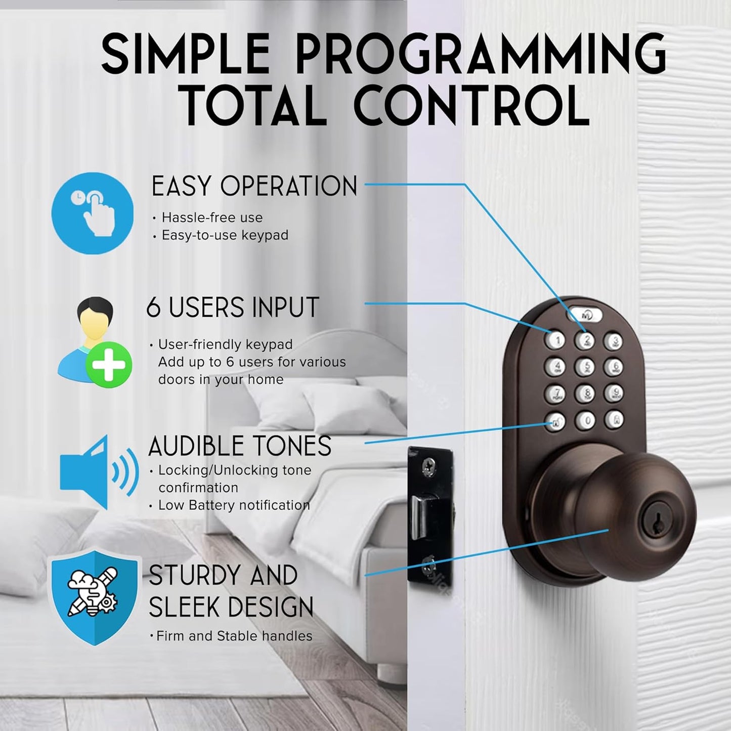 MiLocks TKK-02OB Electronic Keypad Door Knob Lock in Oil Rubbed Bronze - Keyless Entry Security Solution