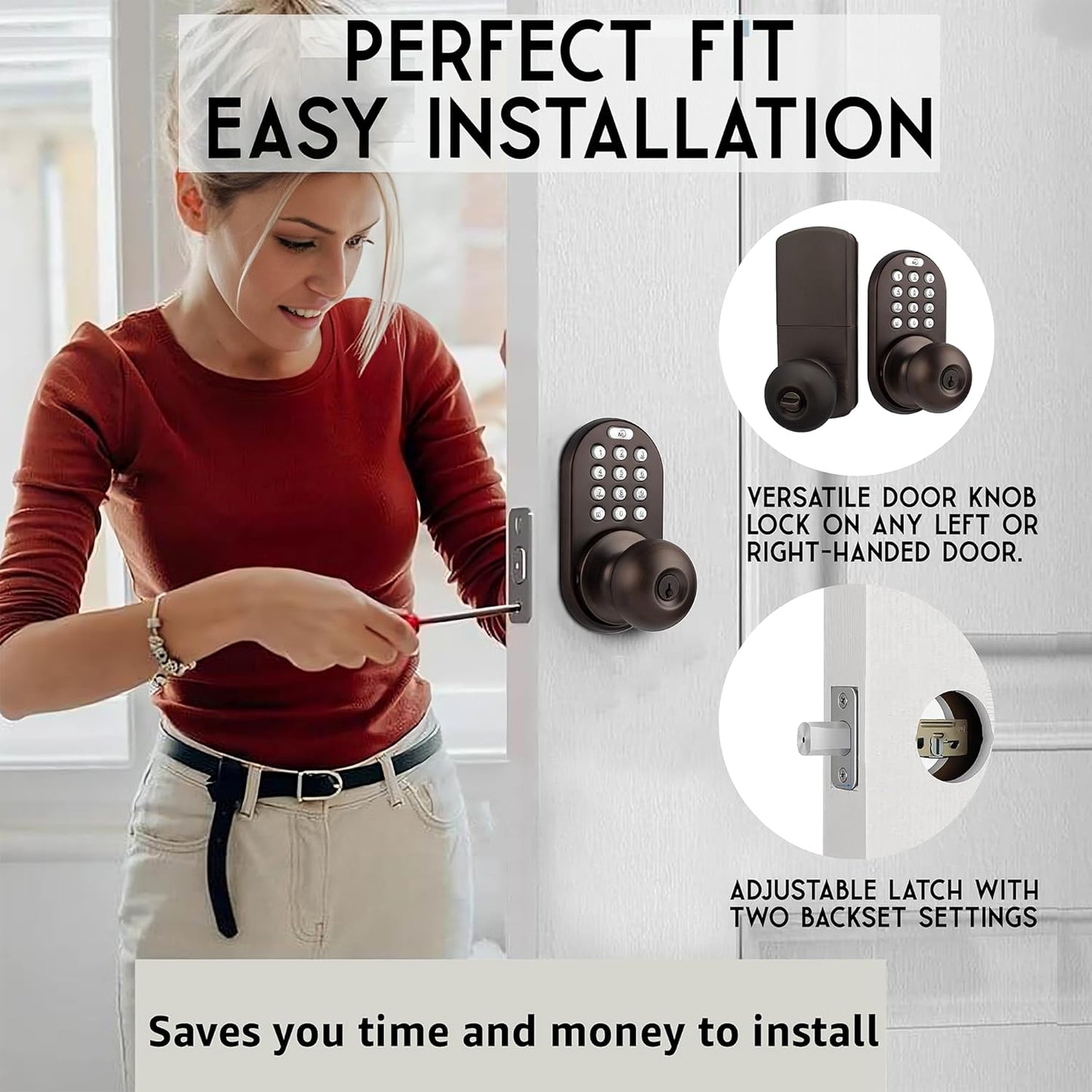 MiLocks TKK-02OB Electronic Keypad Door Knob Lock in Oil Rubbed Bronze - Keyless Entry Security Solution