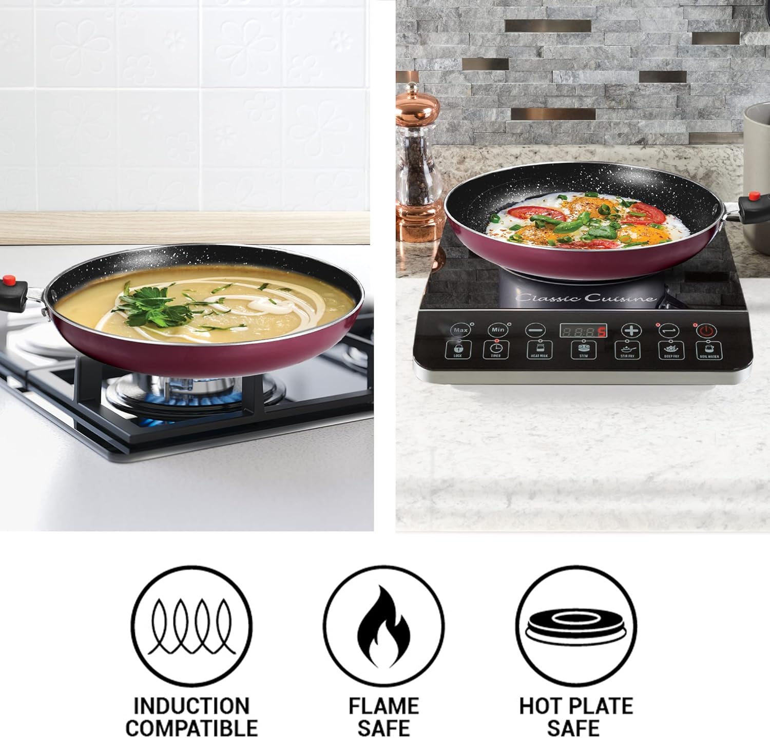 MILTON Pro cook Frying Pan Set with Lid, Nonstick Indian Cookware, Set of 3 - Fry Pan, Kadhai, Tawa - Induction Compatible, Aluminum, Oven & Dishwasher Safe
