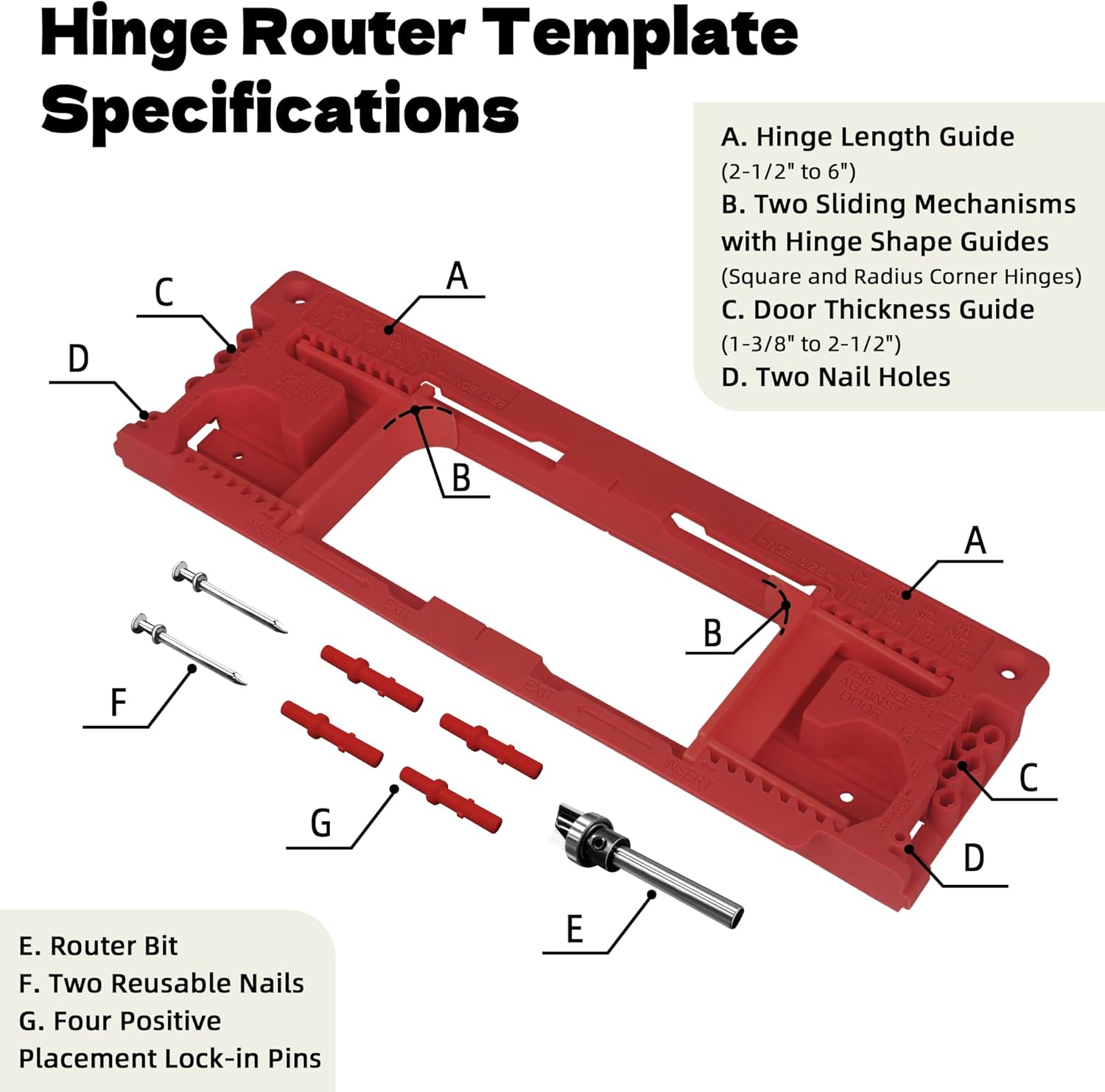 Mimeng Uomo Door Hinge Jig for Precise Installation of 8 Hinge Sizes and 5 Door Thicknesses