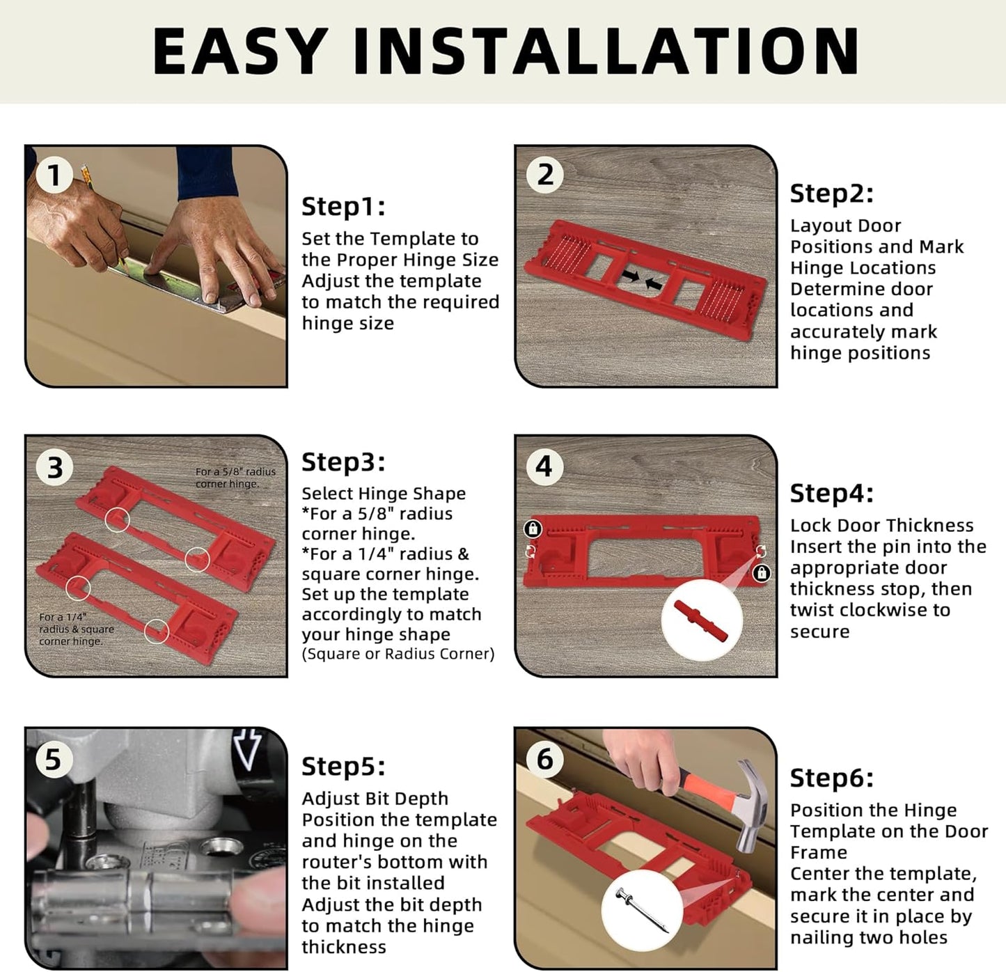 Mimeng Uomo Door Hinge Jig for Precise Installation of 8 Hinge Sizes and 5 Door Thicknesses