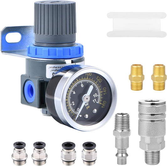 Mini Air Pressure Regulator with Gauge for Air Compressor or Air Tools - 1/4 Inch NPT Air Control Valve AR2000