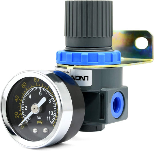 Mini Air Pressure Regulator with Gauge for Air Compressor and Tools - 1/4" NPT Thread, 0-145PSI