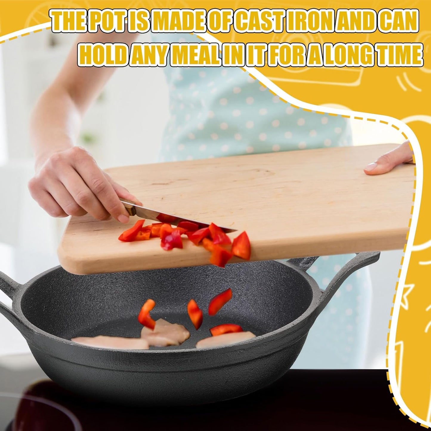 Mini Round Cast Iron Skillets Set - Small 6.3 Inch and 4.9 Inch Fajita Plate with Wooden Base - Perfect for Kitchen, Restaurant, BBQ - FoldTier 2 Piece Set