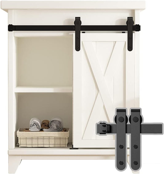 Mini Sliding Barn Door Hardware Kit for 2ft Single Door Cabinets - Ideal for Wardrobe, TV Stand - Skysen (YKD2) - WildKart