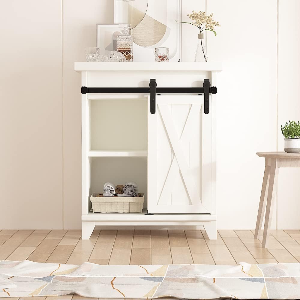 Mini Sliding Barn Door Hardware Kit for 2ft Single Door Cabinets - Ideal for Wardrobe, TV Stand - Skysen (YKD2) - WildKart