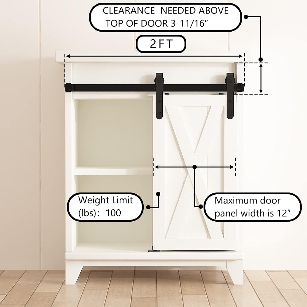 Mini Sliding Barn Door Hardware Kit for 2ft Single Door Cabinets - Ideal for Wardrobe, TV Stand - Skysen (YKD2) - WildKart
