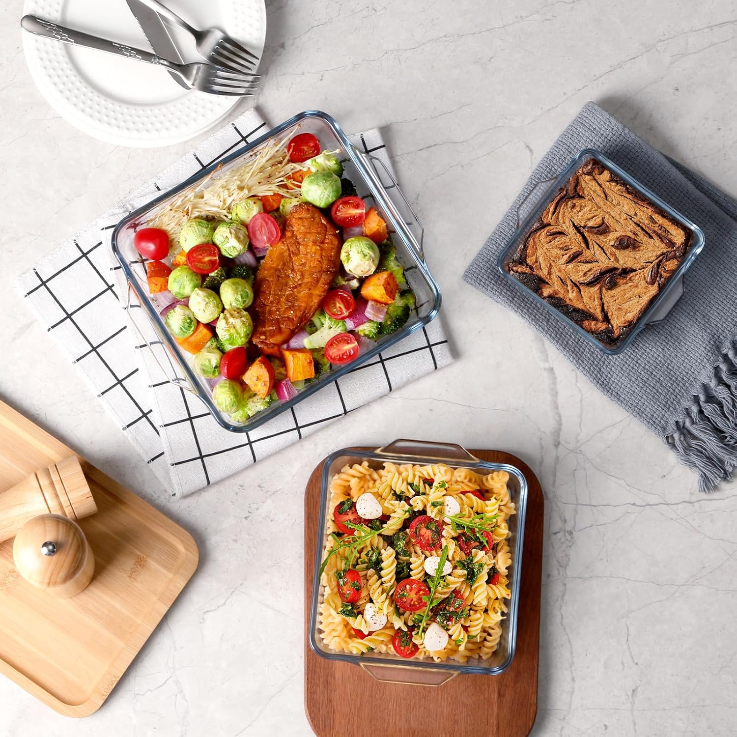 Mini Square Glass Baking Dish Set - Small Casserole Dishes for Oven (10oz, 20oz, 37oz) - Set of 3 Sizes (4.5in, 6in, 7.5in)