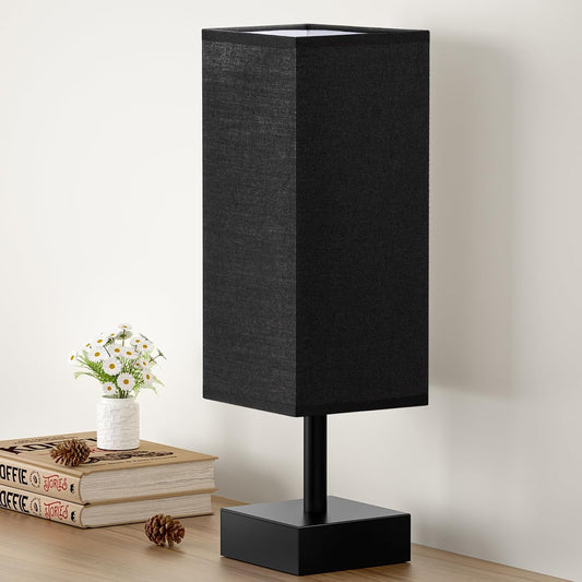 Minimalist Black Small Table Lamp for Bedroom - Stylish Bedside & Nightstand Lamp for Kids Room or Dorm - Modern Desk Lamp with Black Base by aooshine