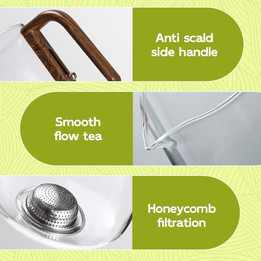 Mintiml Magic Tea Pot with Wooden Handle, Water Separation Glass Teapot, Press Control for Loose Tea/Coffee - Brown, 700 ML