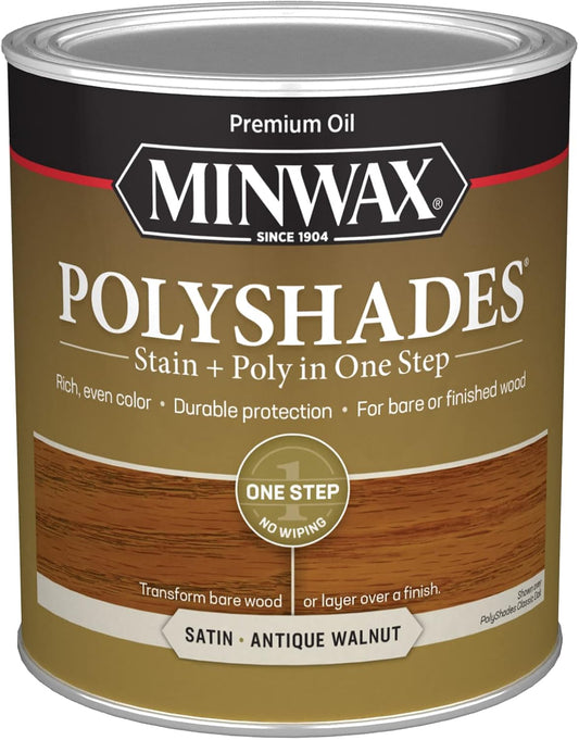 Minwax 61340 Antique Walnut PolyShades Wood Stain and Polyurethane in Satin Finish - 1 Quart Size