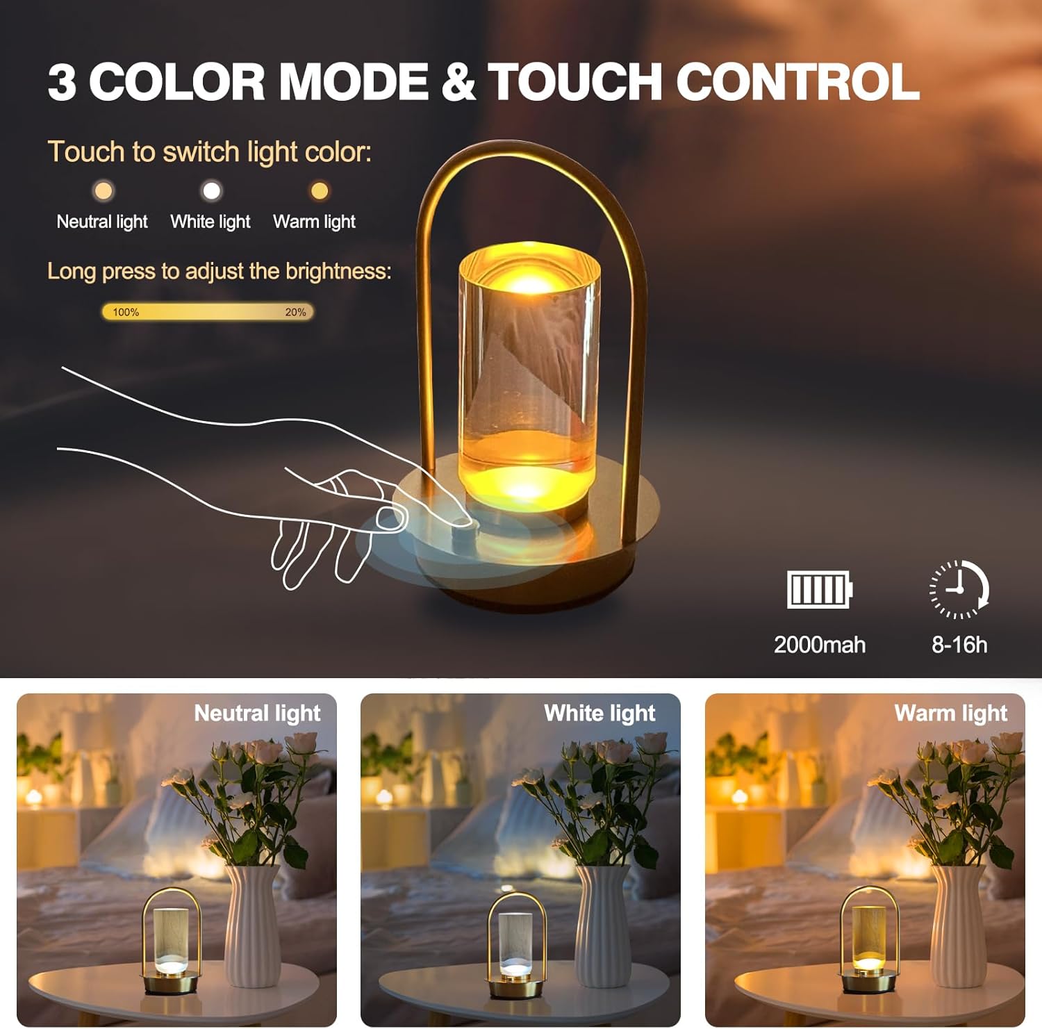 Modern Acrylic LED Table Lamp with Metal Frame - Adjustable Brightness & Color, Energy-Efficient, Ideal for Bedroom, Living Room, Office - Gold