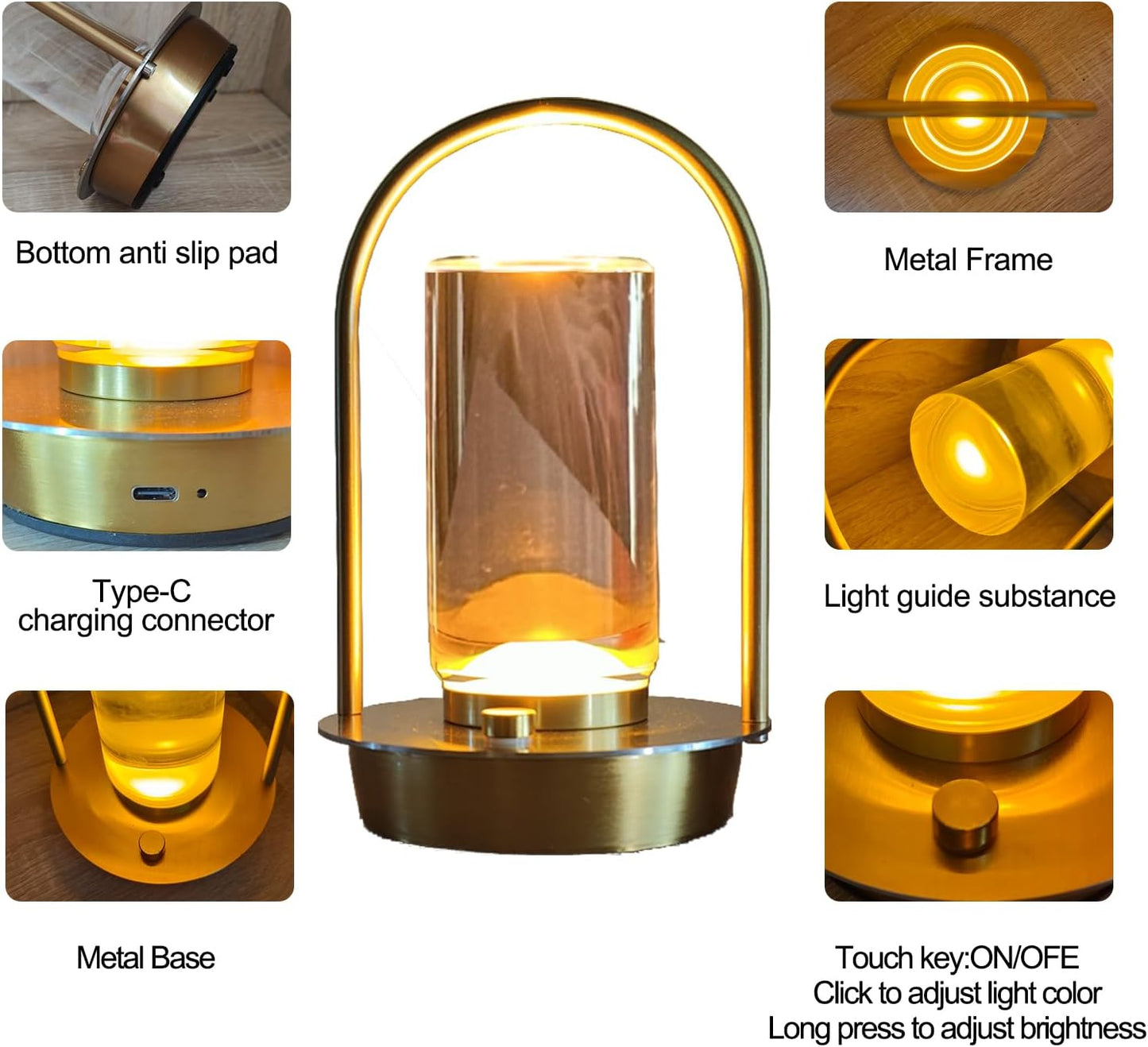 Modern Acrylic LED Table Lamp with Metal Frame - Adjustable Brightness & Color, Energy-Efficient, Ideal for Bedroom, Living Room, Office - Gold