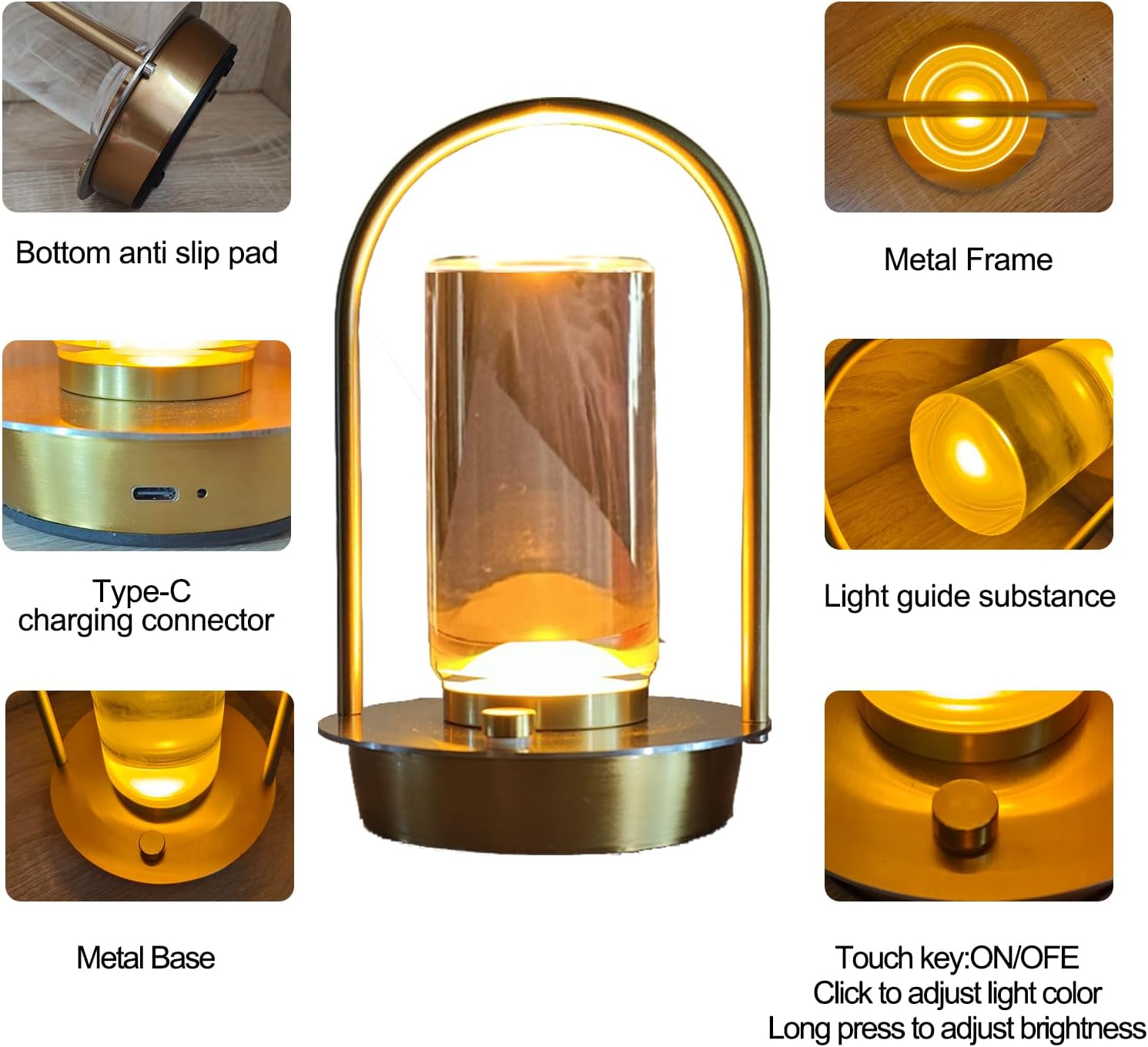Modern Acrylic LED Table Lamp with Metal Frame - Adjustable Brightness & Color, Energy-Efficient, Ideal for Bedroom, Living Room, Office - Gold