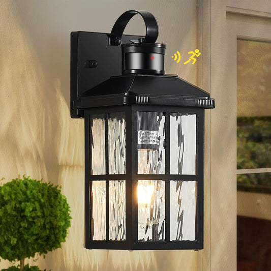 Modern Black Motion Sensor Outdoor Wall Mount Coach Lamp for House Garage Patio - Dusk to Dawn Porch Light with Exterior Lighting Fixtures