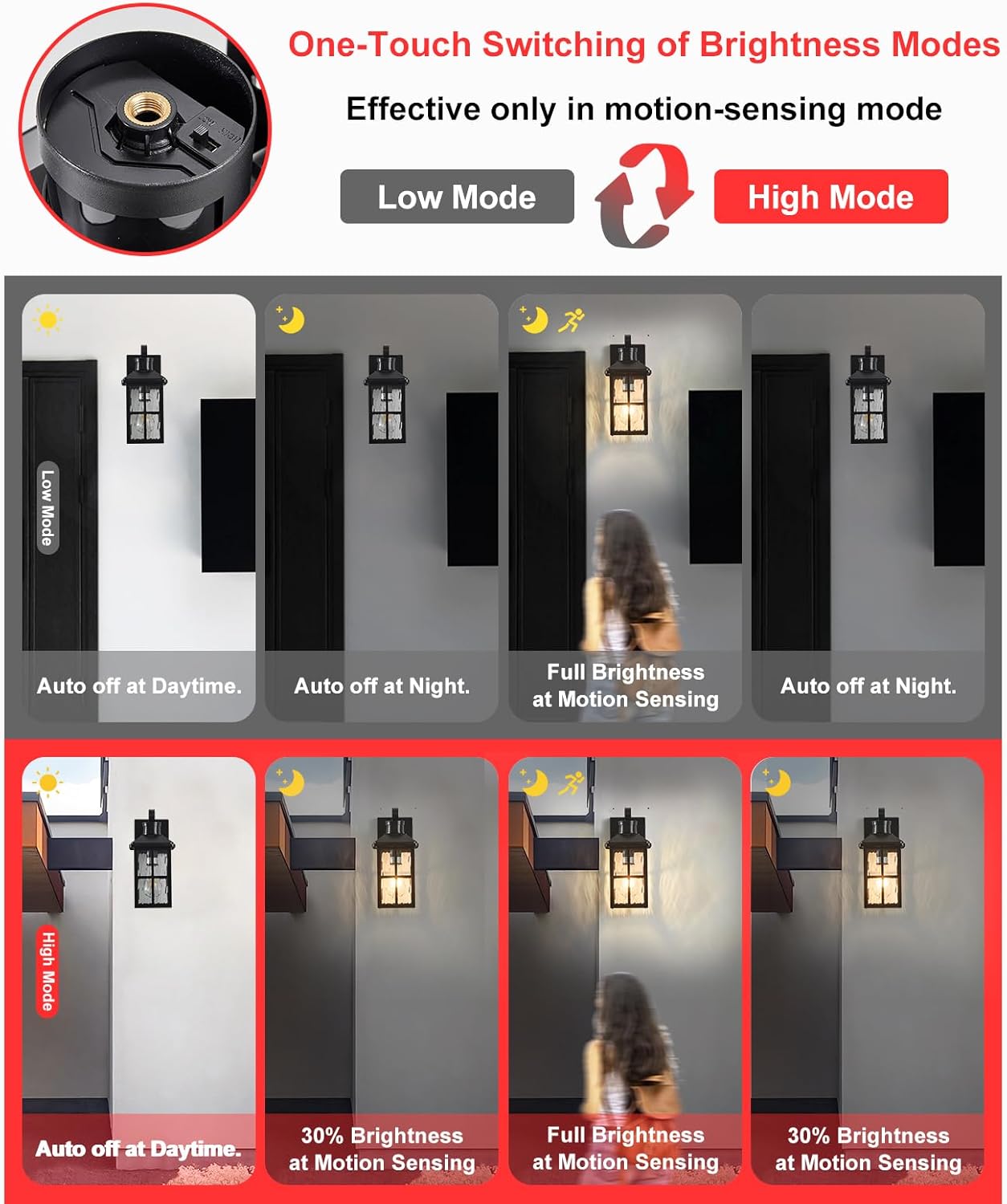 Modern Black Motion Sensor Outdoor Wall Mount Coach Lamp for House Garage Patio - Dusk to Dawn Porch Light with Exterior Lighting Fixtures