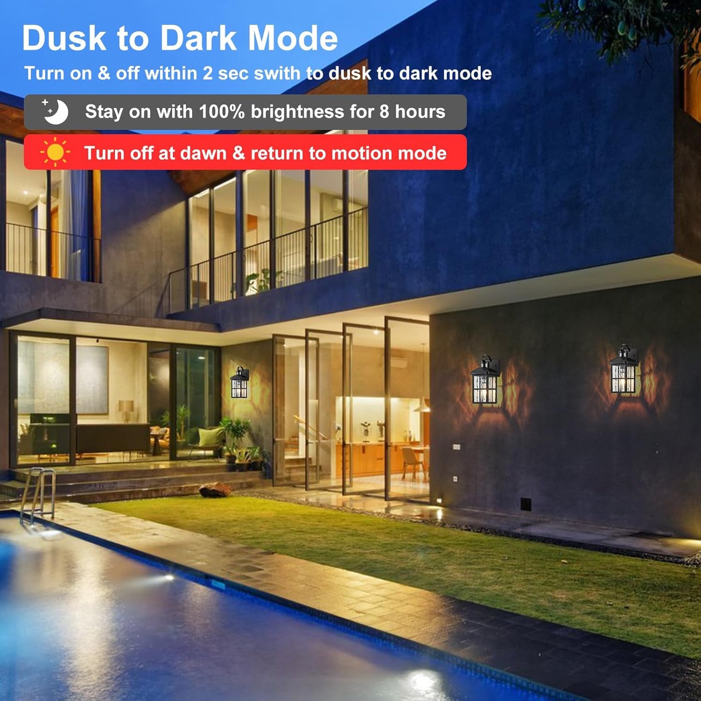 Modern Black Motion Sensor Outdoor Wall Mount Coach Lamp for House Garage Patio - Dusk to Dawn Porch Light with Exterior Lighting Fixtures