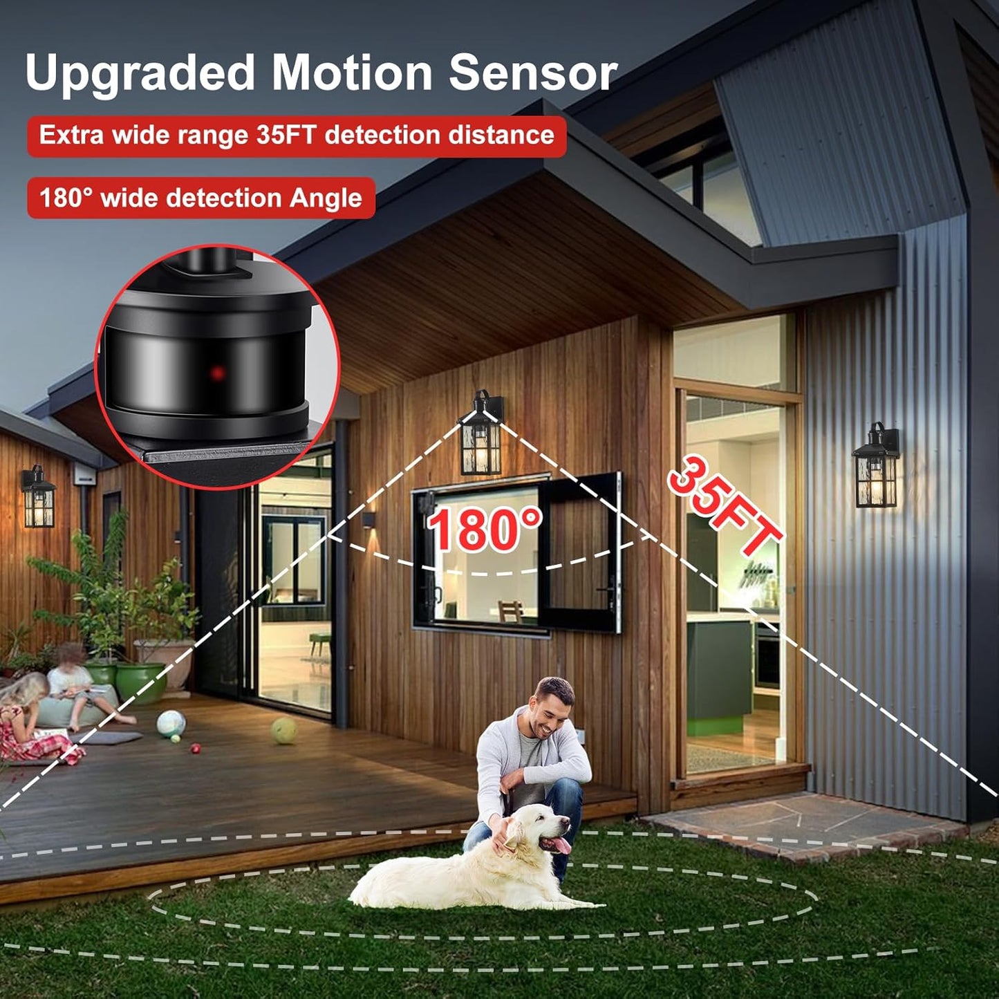 Modern Black Motion Sensor Outdoor Wall Mount Coach Lamp for House Garage Patio - Dusk to Dawn Porch Light with Exterior Lighting Fixtures