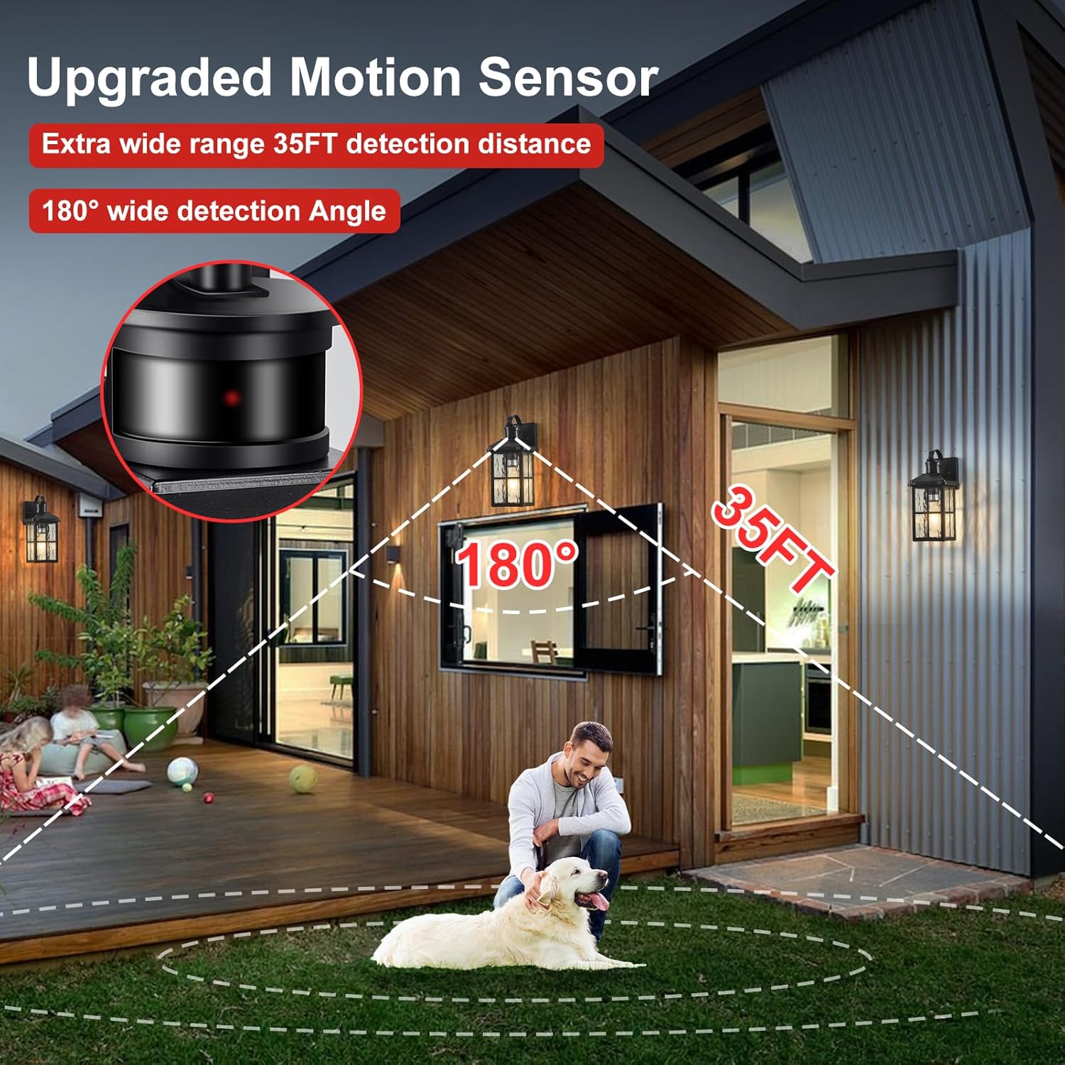 Modern Black Motion Sensor Outdoor Wall Mount Coach Lamp for House Garage Patio - Dusk to Dawn Porch Light with Exterior Lighting Fixtures