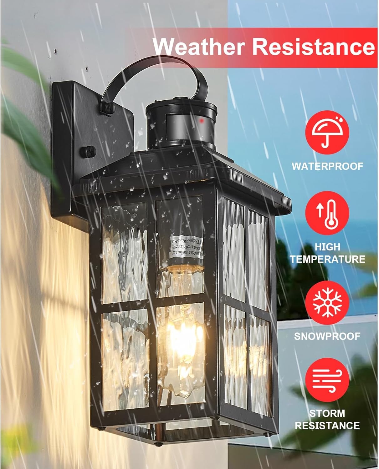 Modern Black Motion Sensor Outdoor Wall Mount Coach Lamp for House Garage Patio - Dusk to Dawn Porch Light with Exterior Lighting Fixtures