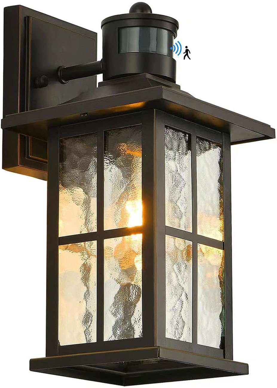 Modern Black Motion Sensor Porch Light for House Garage Patio Front Door - Dusk to Dawn Exterior Wall Lantern Sconce Lighting Fixtures - Outdoor Wall Mount Coach Lamp by FLEDAVID
