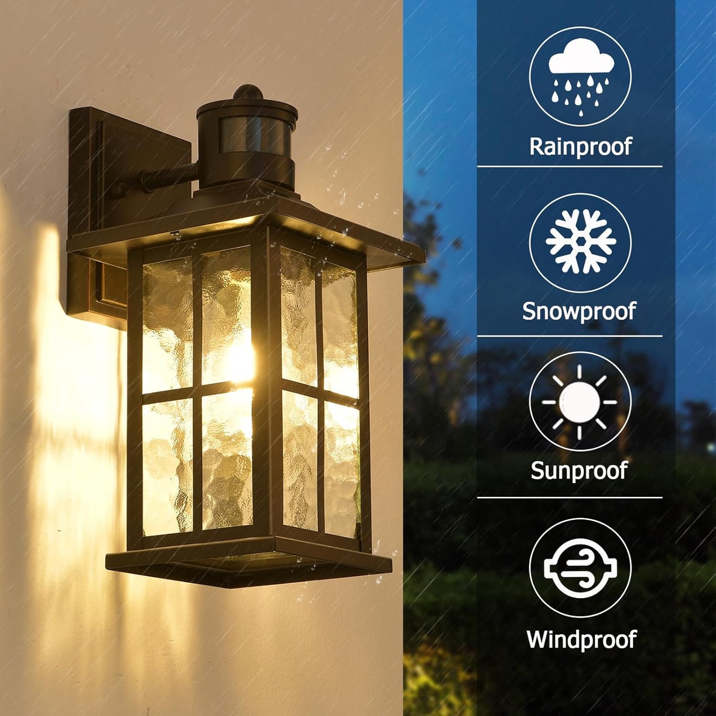 Modern Black Motion Sensor Porch Light for House Garage Patio Front Door - Dusk to Dawn Exterior Wall Lantern Sconce Lighting Fixtures - Outdoor Wall Mount Coach Lamp by FLEDAVID