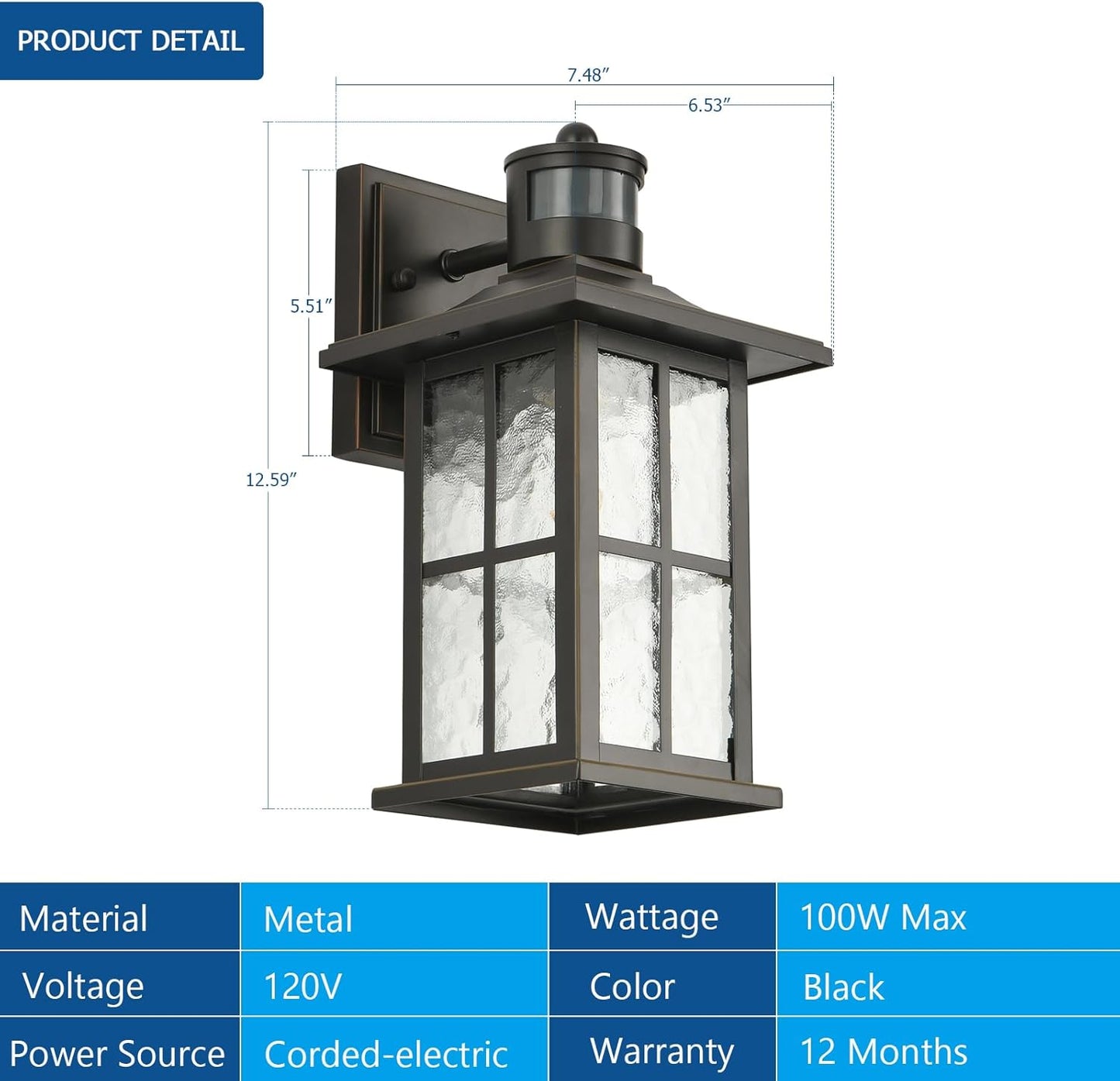 Modern Black Motion Sensor Porch Light for House Garage Patio Front Door - Dusk to Dawn Exterior Wall Lantern Sconce Lighting Fixtures - Outdoor Wall Mount Coach Lamp by FLEDAVID