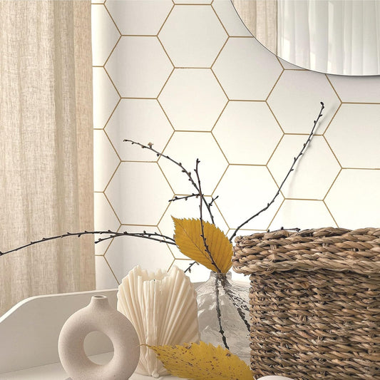 Modern Hexagon Peel and Stick Wallpaper Roll - Self-Adhesive Contact Paper for Decorative Shelf and Drawer Liner - Waterproof - 17.3”×197”