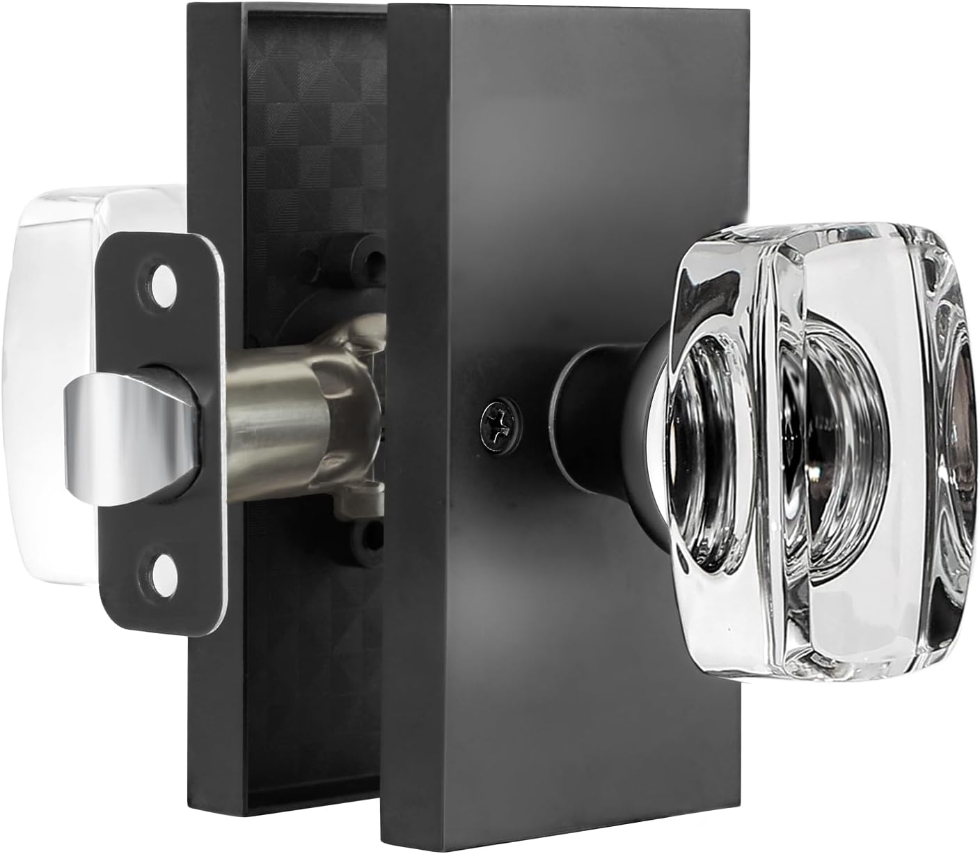 Modern Matte Black Crystal Glass Passage Door Knobs Interior for Closet Hallway with Heavy Duty Performance by HIEMEY