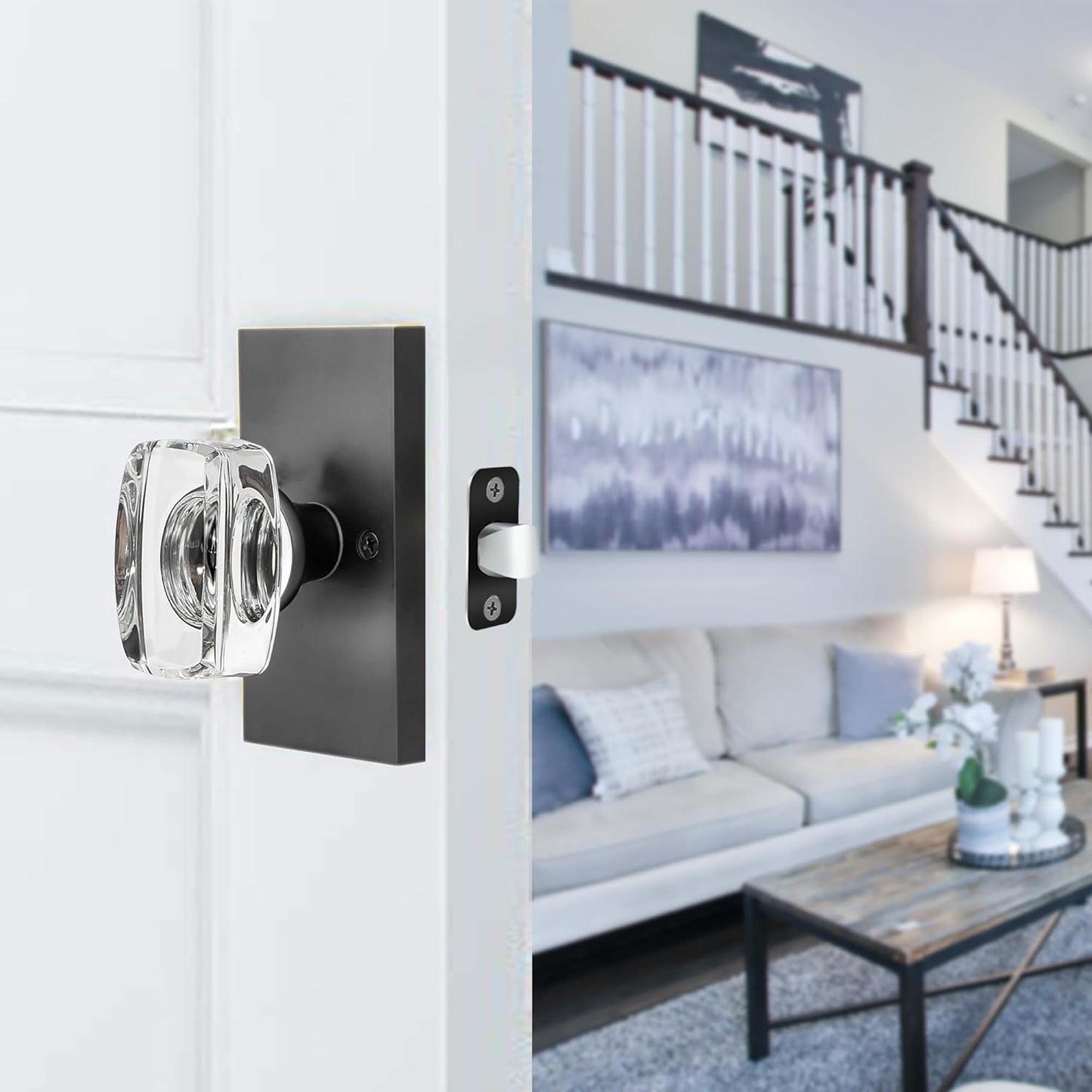 Modern Matte Black Crystal Glass Passage Door Knobs Interior for Closet Hallway with Heavy Duty Performance by HIEMEY