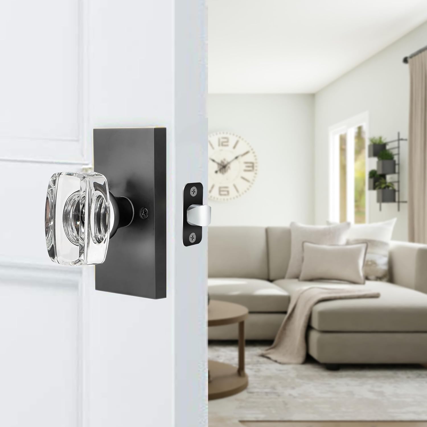 Modern Matte Black Crystal Glass Passage Door Knobs Interior for Closet Hallway with Heavy Duty Performance by HIEMEY