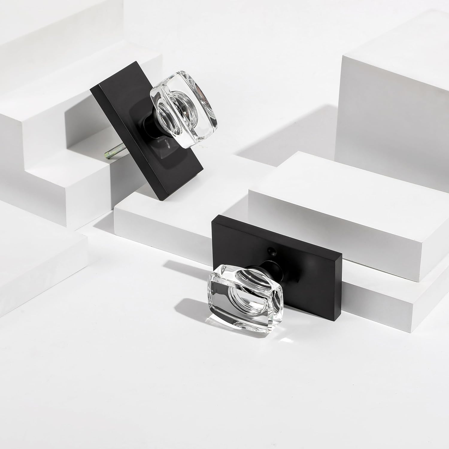 Modern Matte Black Crystal Glass Passage Door Knobs Interior for Closet Hallway with Heavy Duty Performance by HIEMEY