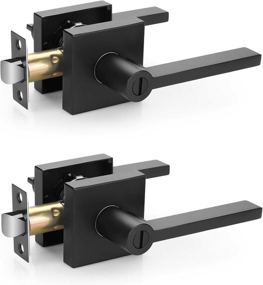 Modern Matte Black Privacy Door Knobs Set for Bedroom and Bathroom - Heavy Duty Interior Door Handles with Keyless Entry