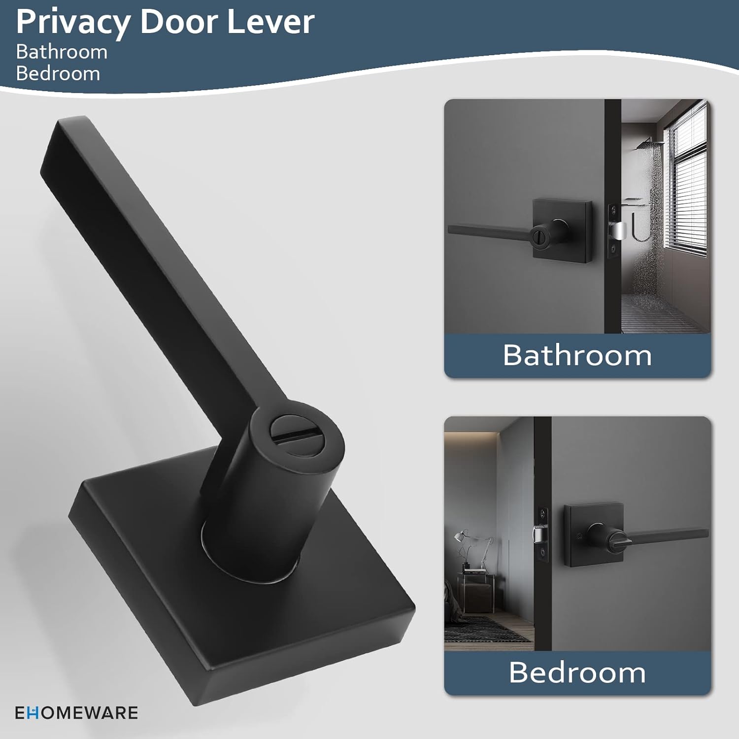 Modern Matte Black Privacy Door Knobs Set for Bedroom and Bathroom - Heavy Duty Interior Door Handles with Keyless Entry