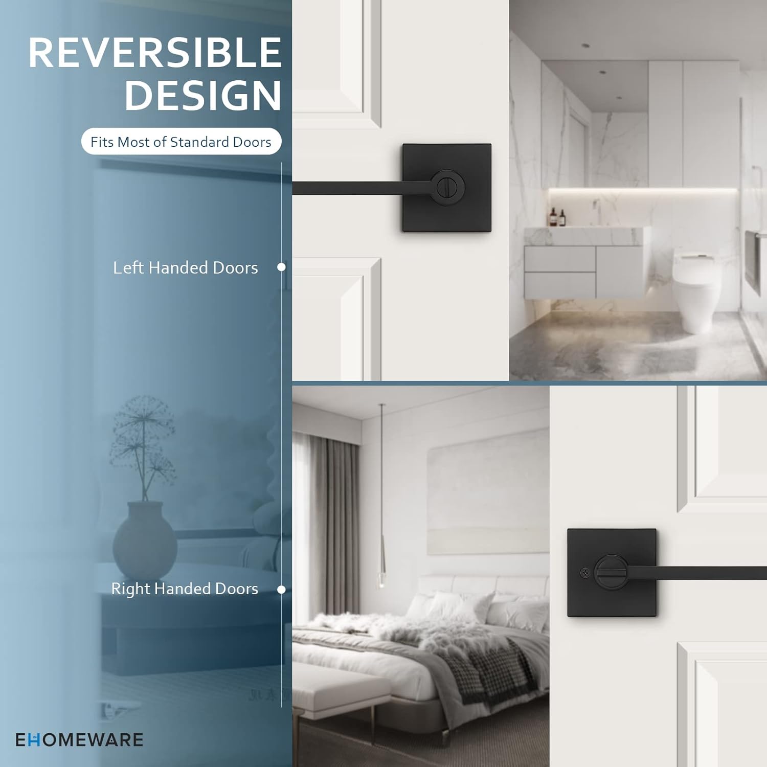 Modern Matte Black Privacy Door Knobs Set for Bedroom and Bathroom - Heavy Duty Interior Door Handles with Keyless Entry