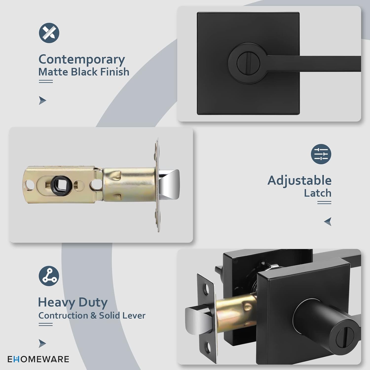 Modern Matte Black Privacy Door Knobs Set for Bedroom and Bathroom - Heavy Duty Interior Door Handles with Keyless Entry