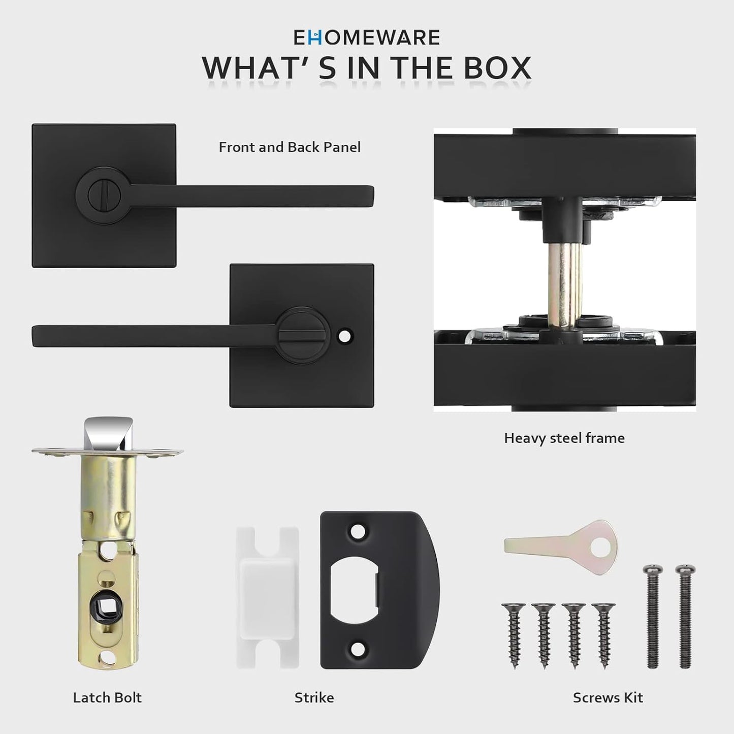 Modern Matte Black Privacy Door Knobs Set for Bedroom and Bathroom - Heavy Duty Interior Door Handles with Keyless Entry