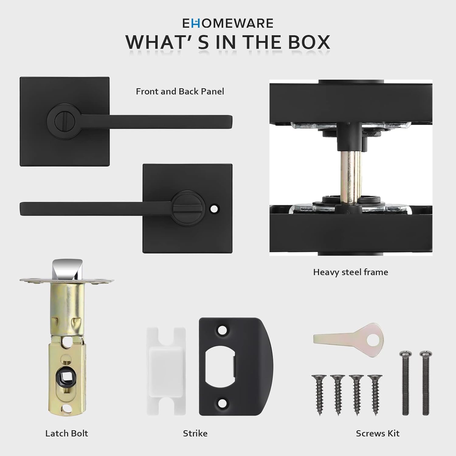 Modern Matte Black Privacy Door Knobs Set for Bedroom and Bathroom - Heavy Duty Interior Door Handles with Keyless Entry