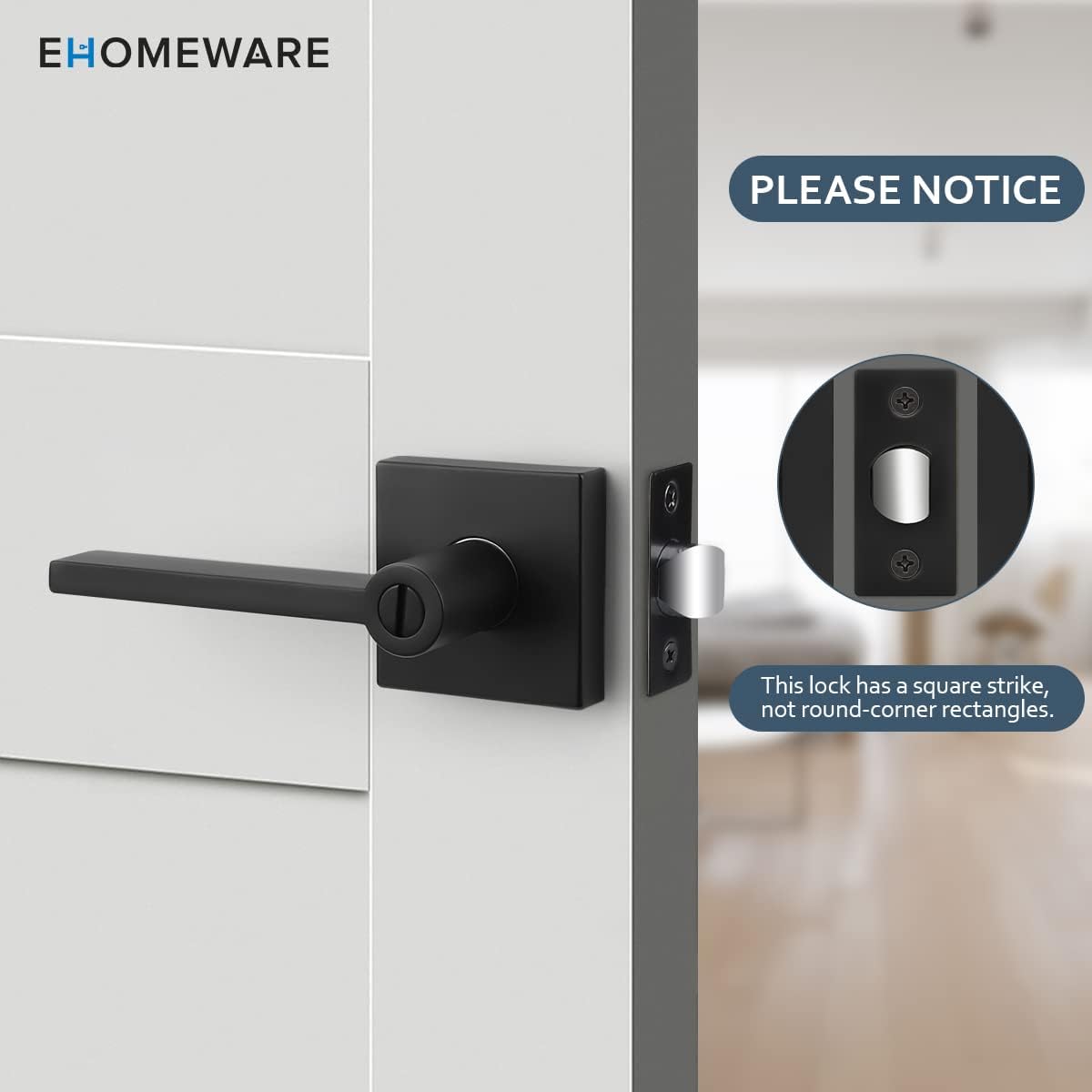 Modern Matte Black Privacy Door Knobs Set for Bedroom and Bathroom - Heavy Duty Interior Door Handles with Keyless Entry