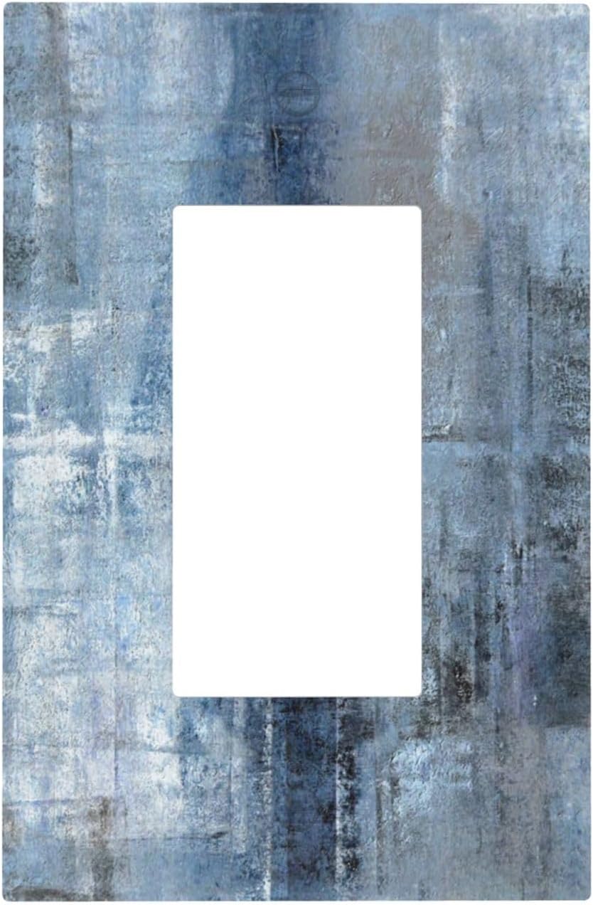 Modern Navy Indigo Blue Gray Abstract Brush Art Paint GFCI/Decorator Rocker Outlet Light Switch Cover