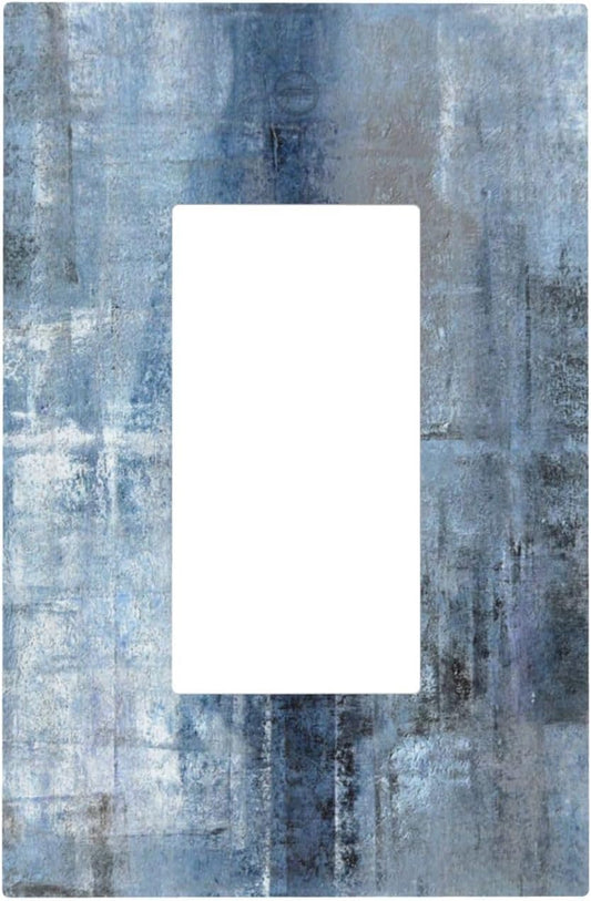 Modern Navy Indigo Blue Gray Abstract Brush Art Paint GFCI/Decorator Rocker Outlet Light Switch Cover
