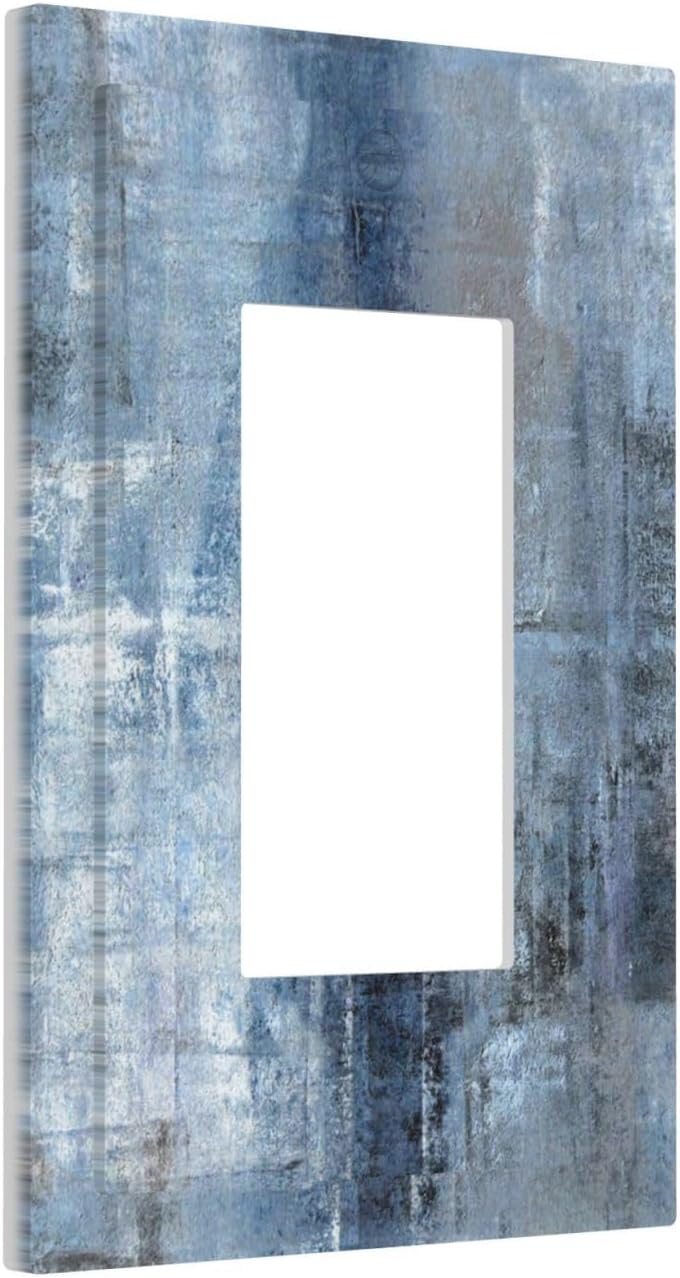 Modern Navy Indigo Blue Gray Abstract Brush Art Paint GFCI/Decorator Rocker Outlet Light Switch Cover
