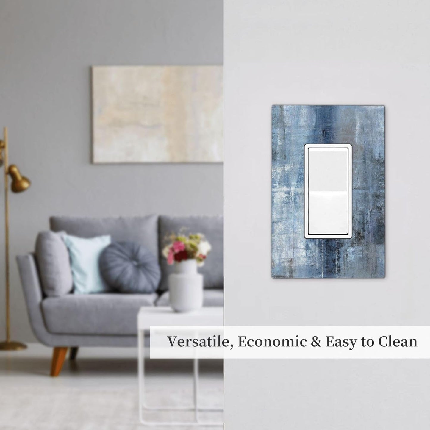 Modern Navy Indigo Blue Gray Abstract Brush Art Paint GFCI/Decorator Rocker Outlet Light Switch Cover